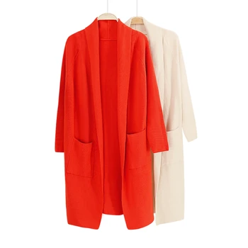 

Women Clothes 2019 Coats And Jackets Korean Style Lady's Cardigan Long Sleeve Sweater Orange-red Beige Winter Autumn Jacket