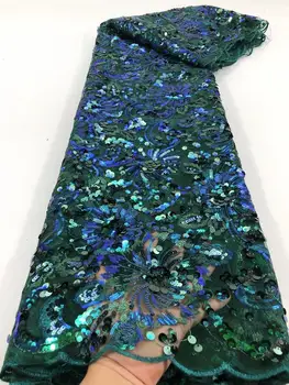 

Latest French Nigerian Tulle Mesh Lace Fabric 2020 High Quality green 3d Sequins African Lace Fabric For Wedding Evening Dress