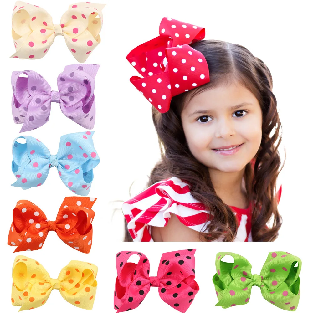 Fashion Big Ribbon Hair Bow Clip Handmade Colorful Dot Bowknot Hairpin Princess Boutique Barrette Headwear Accessory for Girls