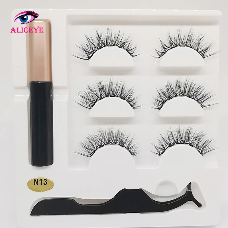 3d 25mm Long Mink Eye Lashes Magnetic False Eyelashes And Eyeliner Set Natural Fake Eyelash Extention Supplies Wispy Lashes Kit - Цвет: N13