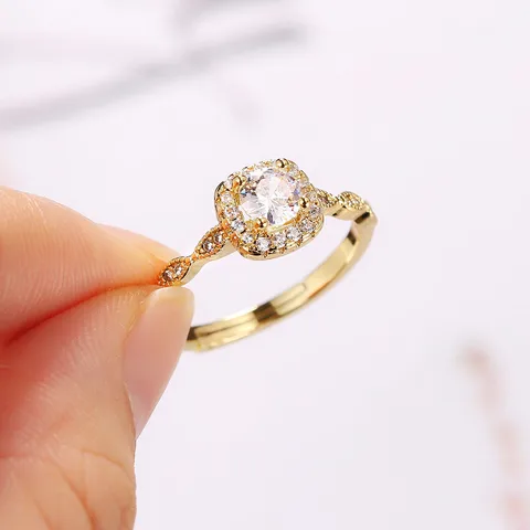 Gold Rings for Women Engagement Ring Adjustable Crystal Diamond Promise Accessories Korean Fashion Mariage Jewelry R812