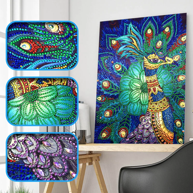 RUBOS DIY 5D Diamond Embroidery Blue Peacock Animal Bead Diamond Painting Rhinestone Picture Big 3D Pearl Mosaic Hobby New Sale (1)