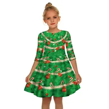 Детское Новогоднее платье с длинными рукавами для девочек 8, 10, 12 лет, детское зеленое рождественское платье, одежда для девочек