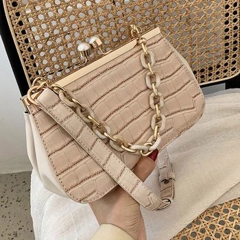 

Alligator Pattern Armpit Method Stick Bag Chain Handbag 2020 New Single Shoulder Bag Small Bag Clip Buckle Messenger Bag