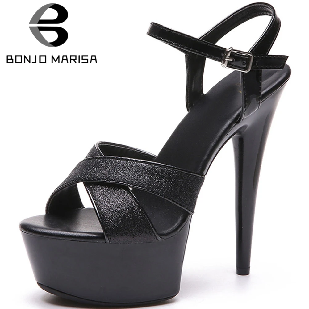 

BONJOMARISA New Lady Summer Super High Thin Heels Party Sandals Cool High Platform Sandals Women Sexy Heeled Evening Shoes Woman