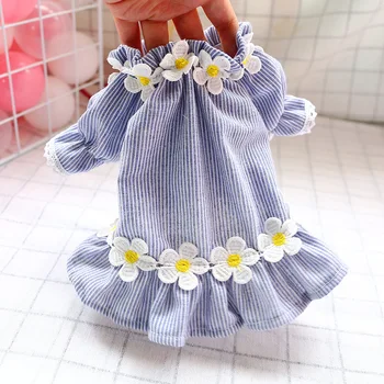 

Summer Dress for Dogs Cats Pet Clothes Blue Stripe Sun Lace Skirt Puppy Dress Clothing Spring Casual Sweety Teddy Costume XS-XL