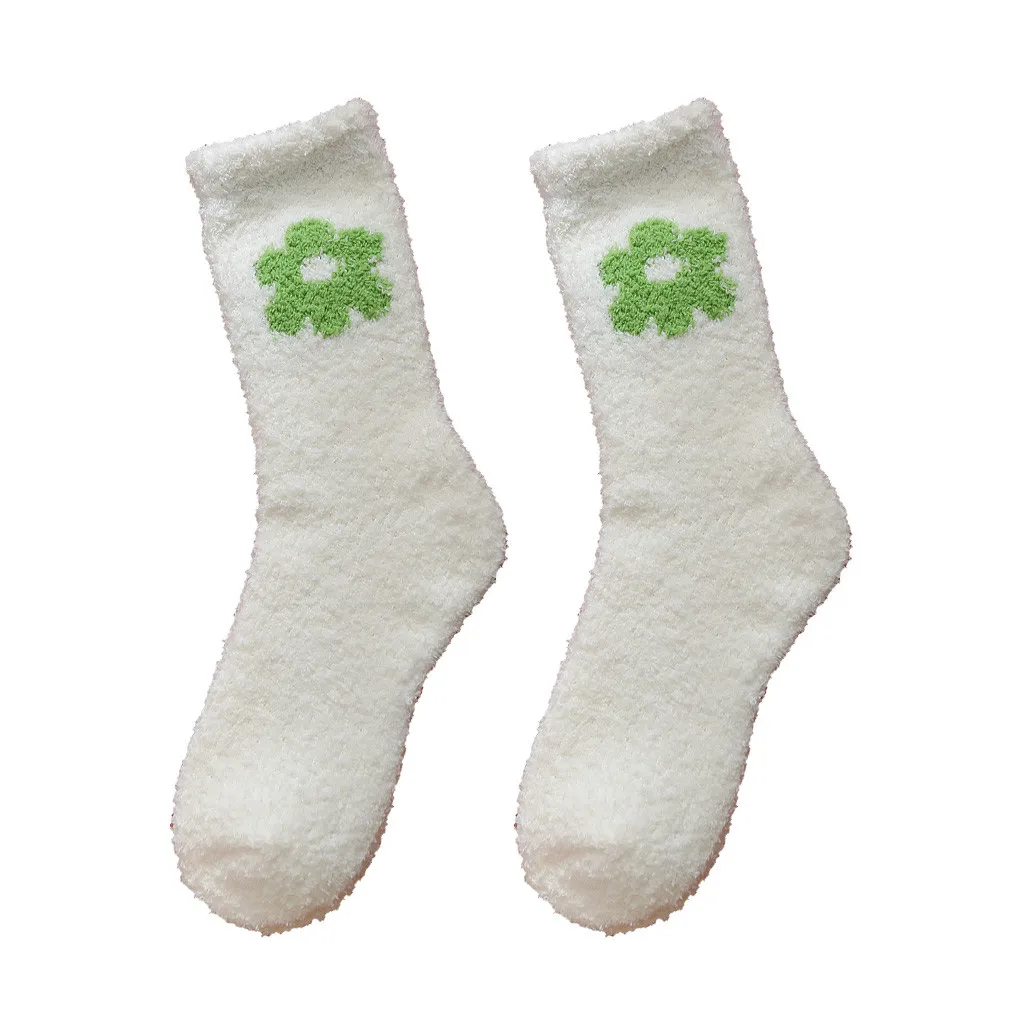 Женские удобные хлопковые носки с цветочным рисунком кораллового цвета; бархатные утепленные домашние носки-тапочки; теплые носки для сна; сезон осень-зима