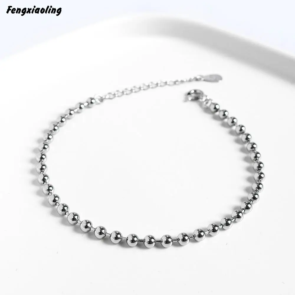 

Fengxiaoling New Hot 100% 925 Sterling Silver Simple 3mm Round Beads Charm Bracelets For Women Fine Jewelry Cute Accessories