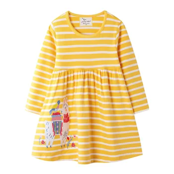 

Yellow stripe cotton rainbow horse long sleeve girl baby fall winter dress