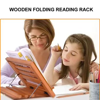 

Book Stand With Page Paper Clips Adjustable Angle Kitchen Kids Adults Library Cookbook Holder Stable Foldable Solid Wood Reading