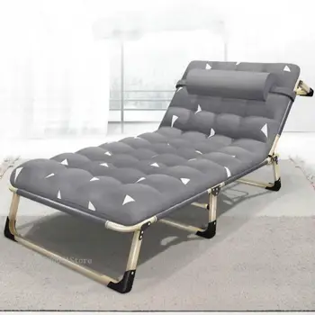 

Folding Single Bed Strong Steel Frame Lunchtime Cot Simple Chaise Lounge with Headrest for Nap Adult Office Escort March