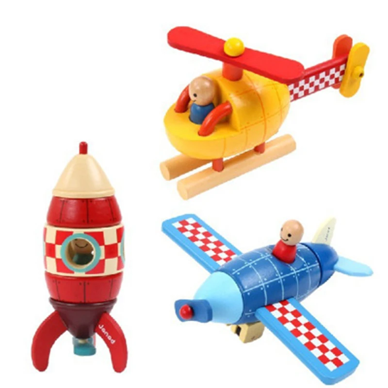 

Magnetic Magnet Rocket Aircraft Helicopter Plain Wood Building Blocks Toy Kid Educational Early Education For Boy Christmas Gift