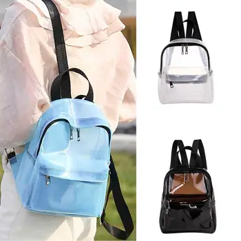 

Women Backpack Transparent Waterproof Book Female Fashion College Students Backpack PVC Black Blue Daypack рюкзак женский /E