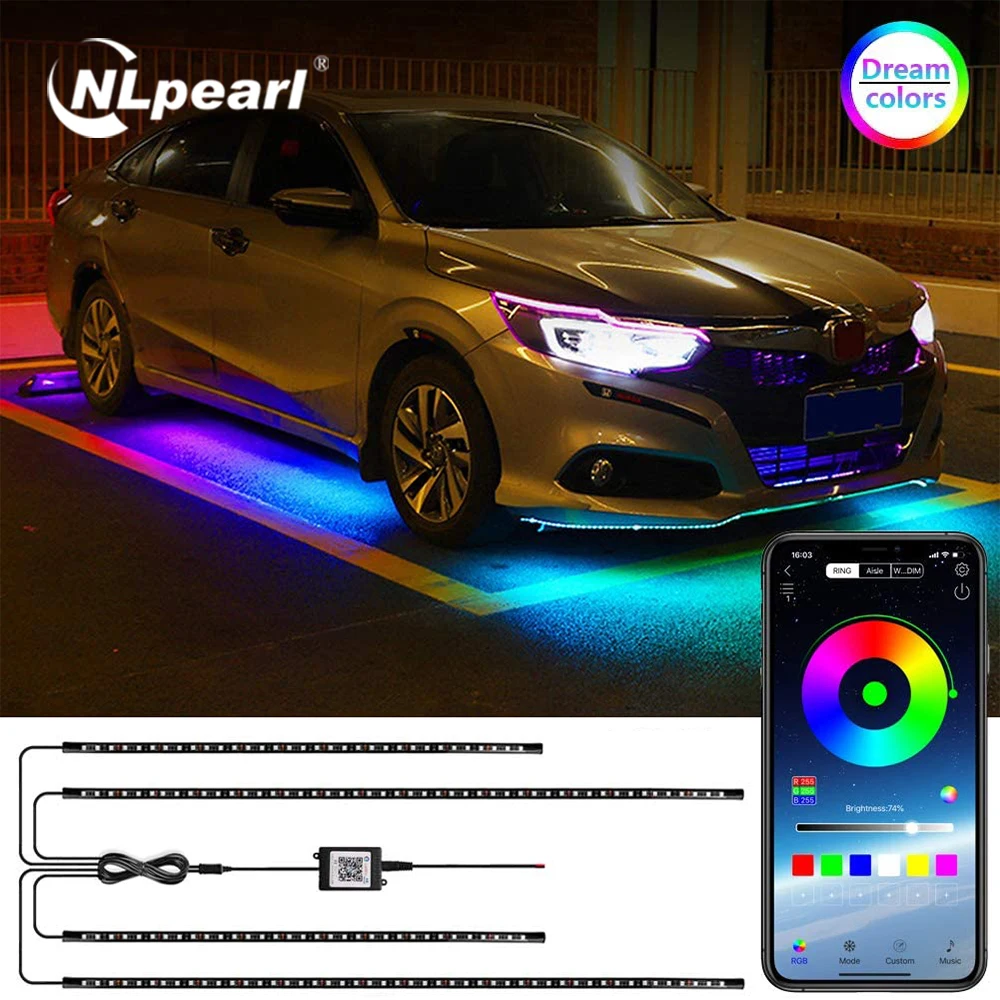 Reducido NLpearl-tira Flexible de luces LED RGB para coche, lámpara de ambiente decorativo, bajo el cuerpo, Control remoto/aplicación, LED neón OnwZeKraO6n