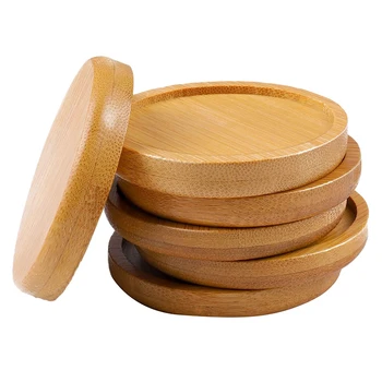 

BEAU-8Pcs 4.9 Inch Planter Pot Bamboo Saucer Square Succulent Pot Holder Drainage Tray for Small Ceramic Planters Holding