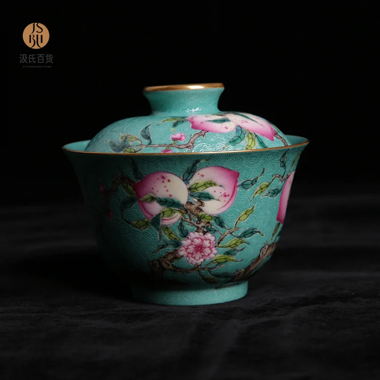 1-绿地扒花寿桃 盖碗 主图1-2