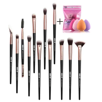 

12pcs Eye Cosmetic Brush With 4pcs Drop-shaped Powder Puff Soft Makeup Brush Makeup Set Easy to Use New