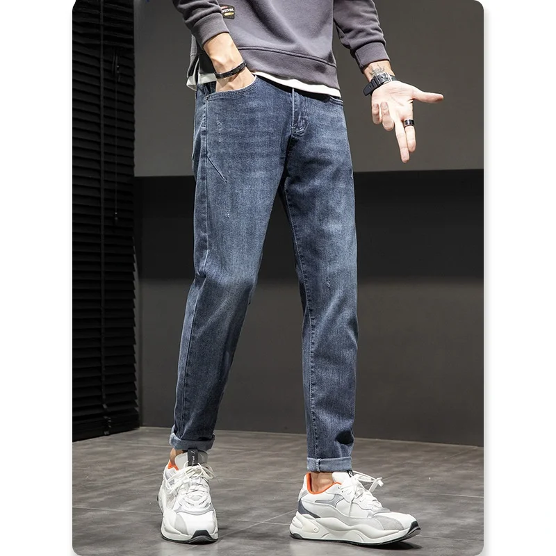 Fashion Men Jeans Korean Slim Elastic Straight Pants Vintage Washed Denim Trousers Male Oversized Streetwear Casual Clothes New 2
