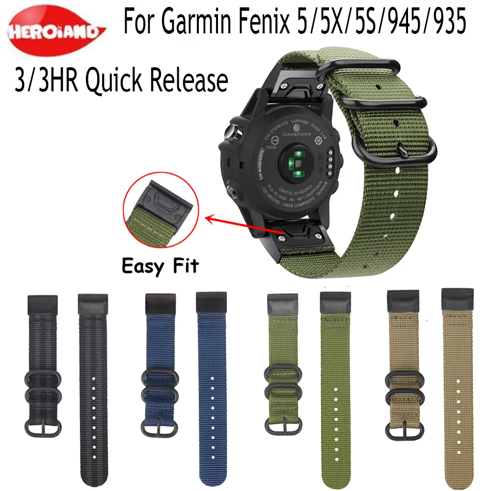 

New Nylon canvas 20 22 26MM Quick Release Watchband For Forerunner 935/945 Wriststrap for Garmin Fenix 5X 5 5S plus S60 3/3HR