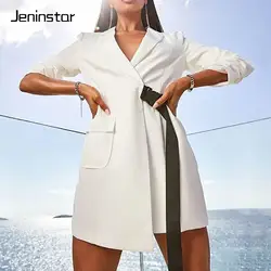 Jeninstar пояса с пряжками осенние пикантные Для женщин блейзер для маленьких девочек модная одежда с длинными рукавами и v-образным вырезом