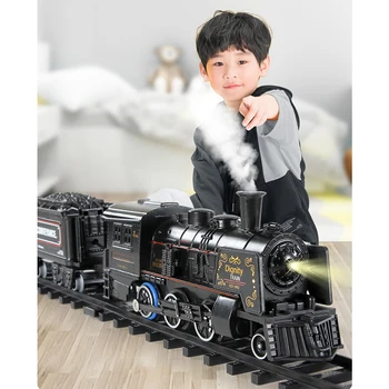 

Simulation Steam Train Electric Train Toy Set Alloy Train Spray Track DIY Toy with Sound and Light Railway Set for Kids