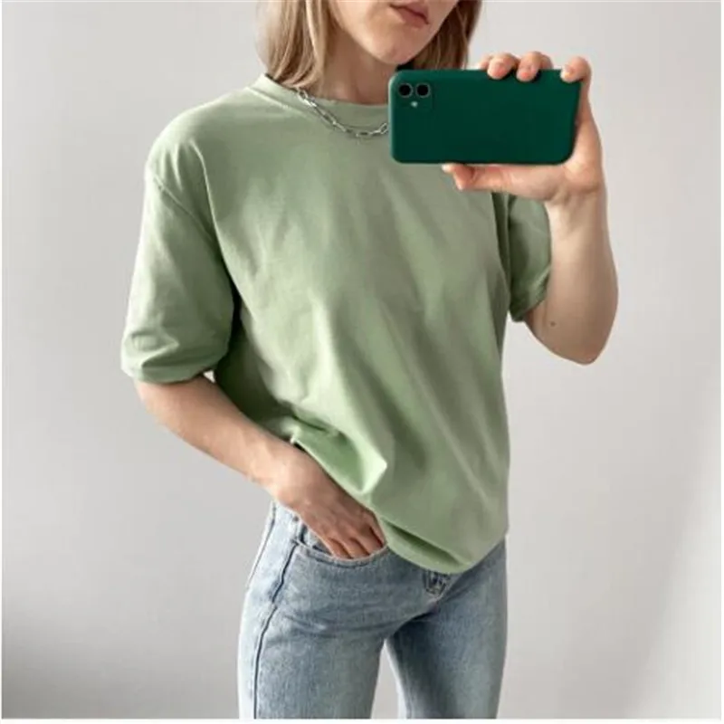 95% Cotton Candy Colors T Shirt Summer Women Loose Solid Tee Shirt Female Short Sleeve Tops Tees Causal O-Neck Basic T-shirt