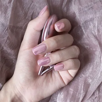 

24PCS Fashionable Pink Metal artificial nails Wearable Square Shape Glue model Decorated Finished Fake Nails with glue Product