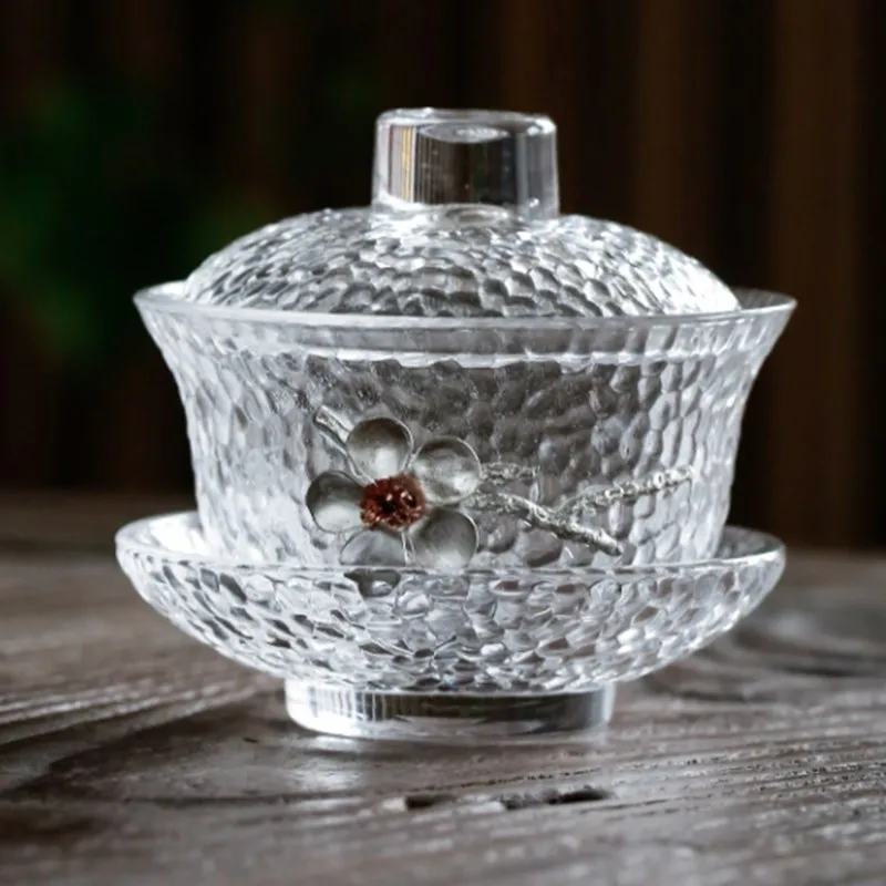 Цветочный стеклянный Gaiwan термостойкий чайный горшок для пуэр Gaiwan чашка чая нежный подарок чайные чашки