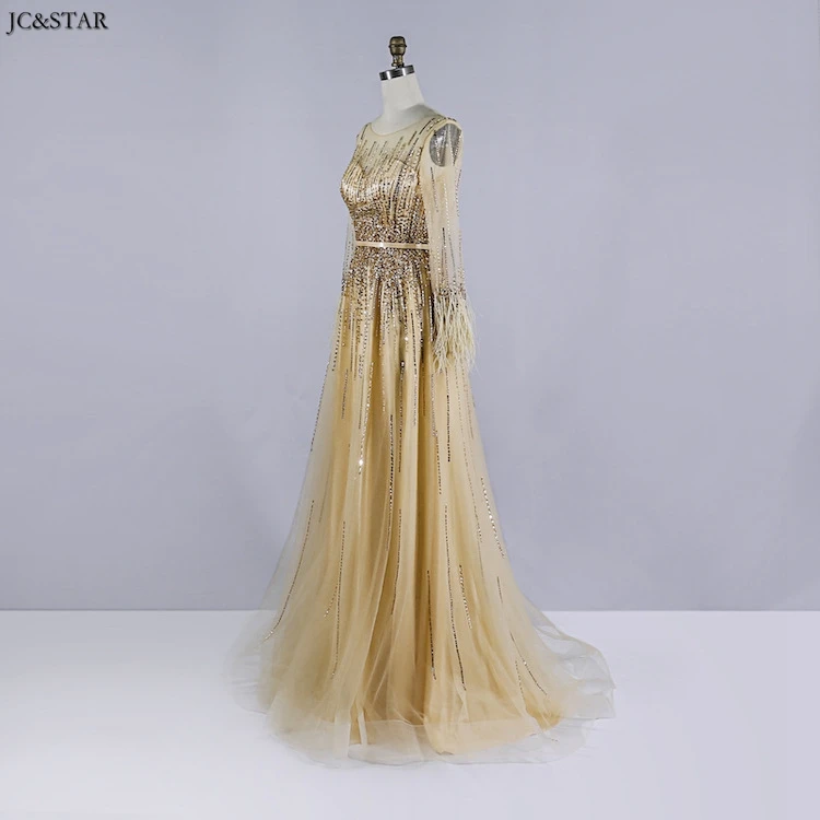 new tulle crystal feather long sleeve A Line silver grey Champagne gold bridesmaid dresses vestidos de fiesta de noche
