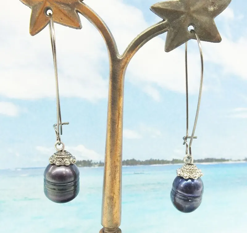 Really huge natural black Baroque pearl earrings, Gift For Her