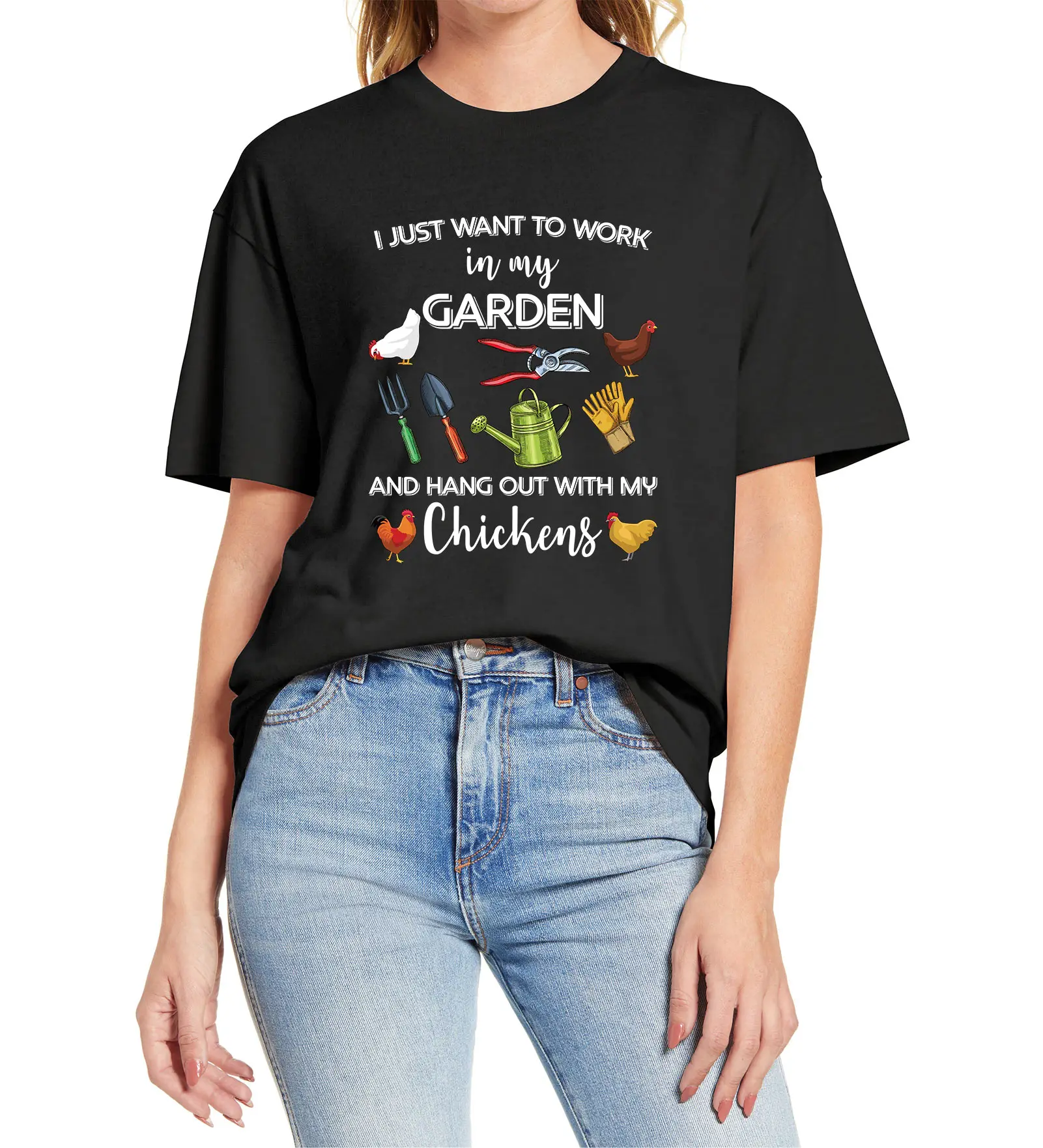 

100% хлопок, я просто хочу поработать в своем саду и разговаривать с цыплятами, забавная женская футболка фермера, мягкая футболка, подарок