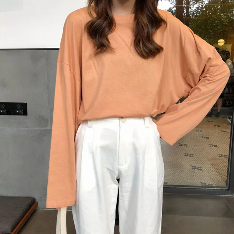 

Women Solid O-Neck T-Shirt Autumn Winter Ladies Long Sleeve Casual Top Korean Female Bottoming Tee Shirts Vogue Tshirt