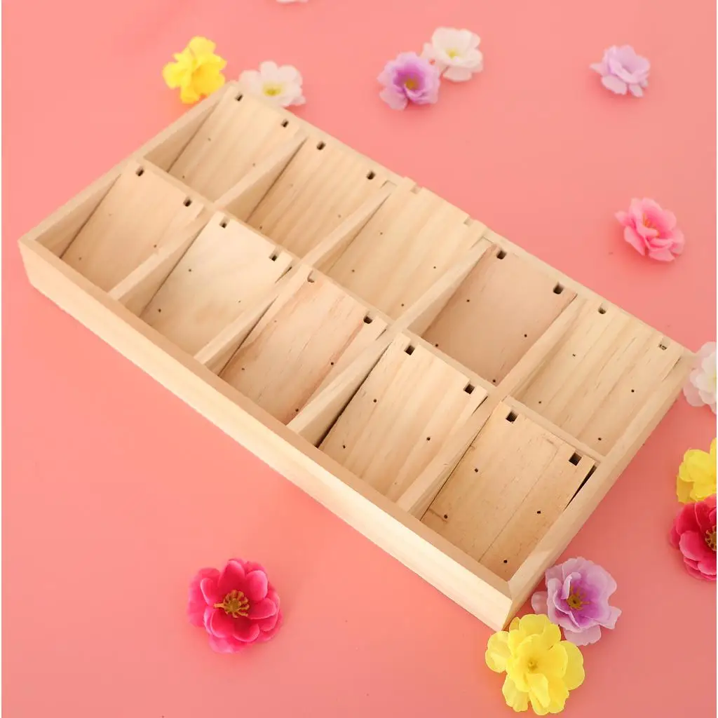 

Natural Solid Wooden 10 Slot Box for Earrings Necklace Display Organizer Showcase Jewelry Trinkets Holder