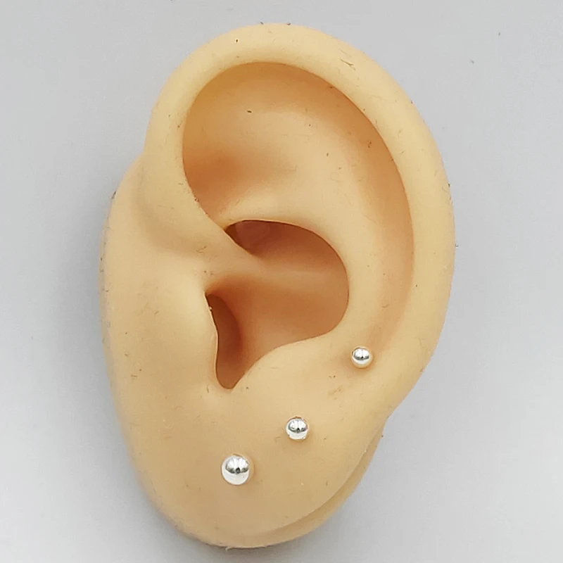 

Set of 3 pair 925 sterling silver plain ball stud earrings 2mm 3mm 4mm gold tiny earring