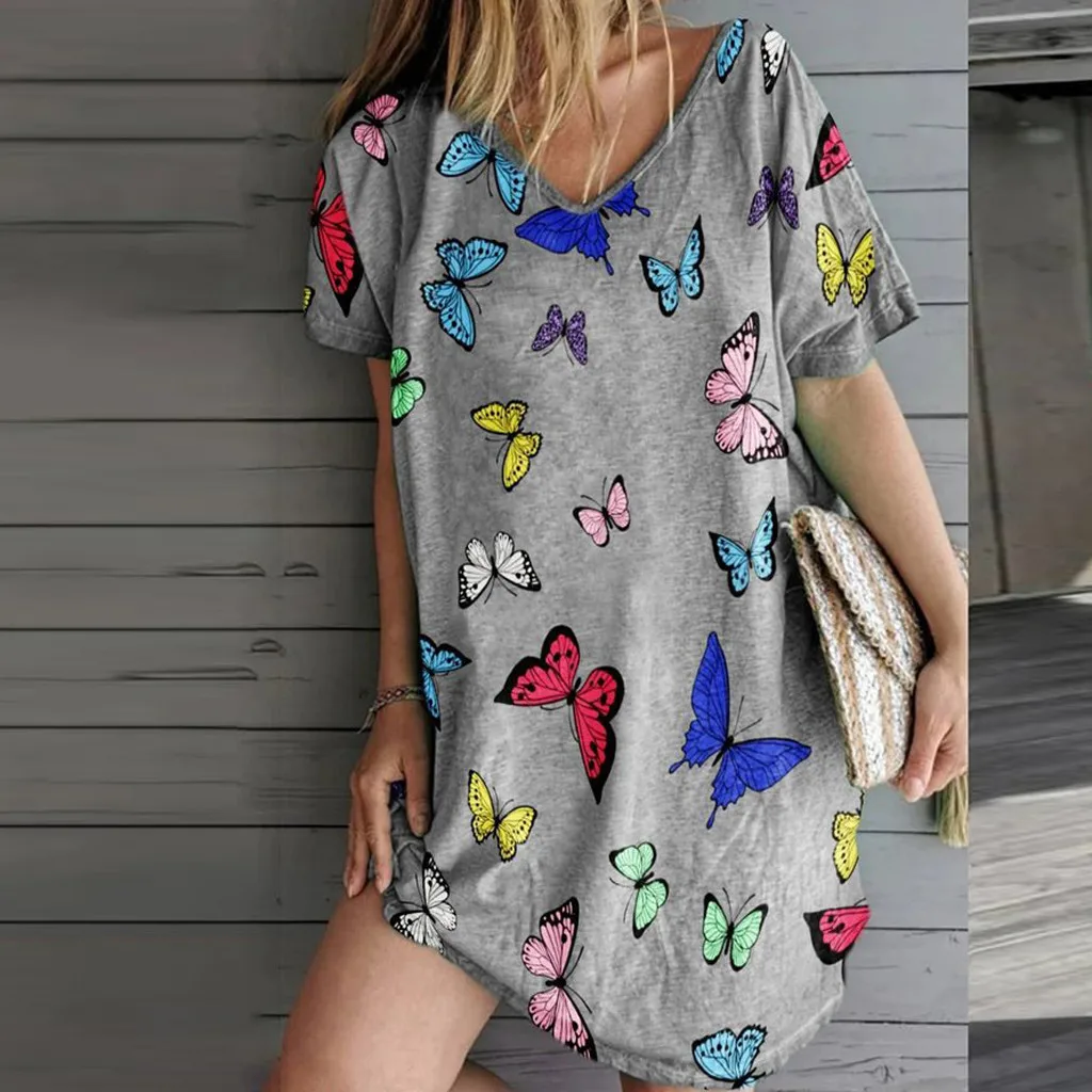 Женское платье-мини с коротким рукавом и V-образным вырезом | Женская одежда