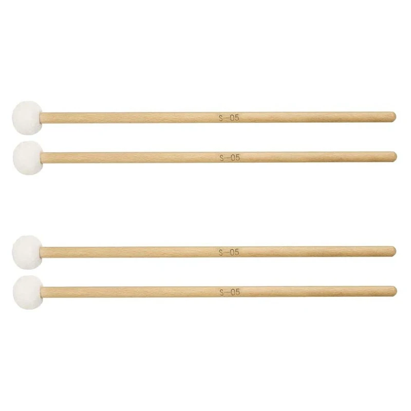 

2 Pair 15 Inch Wood Handle Mallets Timpani Stick Multi-Purpose Felt Mallet Soft, Good Percussion Accessories