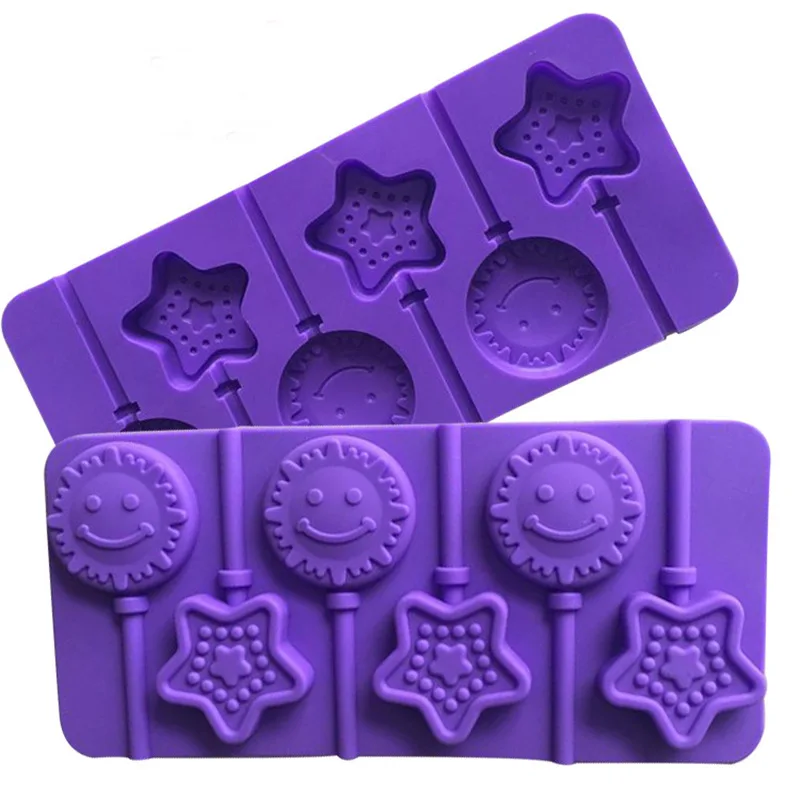 New 1Pcs Fondant Cookie Mould Cake Decorating Tools Sun Star Smile Shape Silicone Mould DIY Baking Kitchen Tools Lollipop Mold