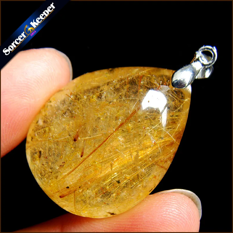 

Genuine Natural Gold Rutilated Quartz Crystal Cabochon Setting Necklace Pendant Stone Beads for DIY Jewelry Making MS581