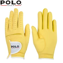 POLO Новое высокое качество гольф детские перчатки пара желтый/белого цвета для мальчиков и девочек дышащие перчатки из PU искусственной мягкой стрейч больших От 3 до 12 лет