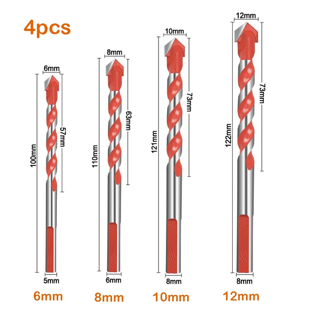 

4Pcs Drill Bits Triangle Handle Alloy Multifunctional Drill Bits 6-12mm Blade Diameter for Ceramic Glass Hole Wall Cobalt