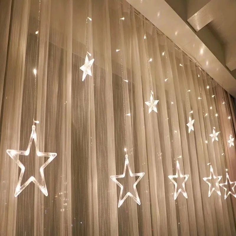 

Christmas Wedding Stars Light Five-pointed Star Curtain Lights Anchor Background Ornamental Festoon Lamp Adjustable Memory Neon