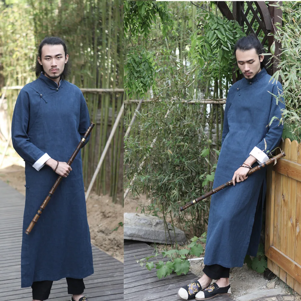 

Ma Fan Chinese Style Improved Long Sweater Robes the Republic of China-Style Frog Xie Jin Clothing Zen Tea Service Robes