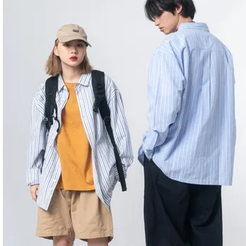 

Men's shirt 2020 spring and summer new solid color striped loose couple shirts youth personality fashion trend men's clothing