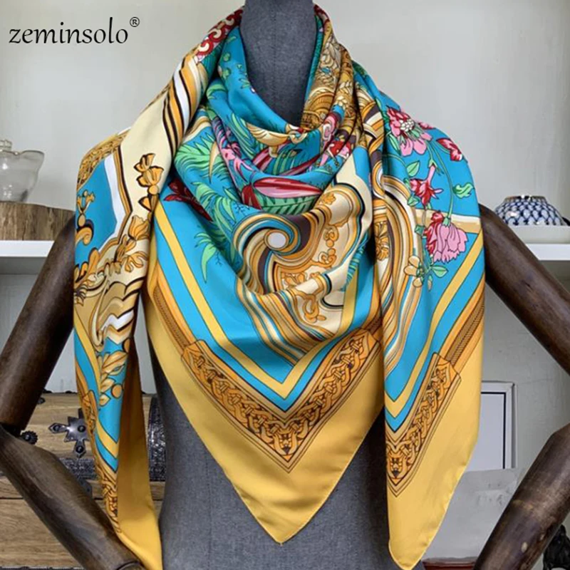 130*130cm Silk Square Scarf Women Scarves Printed Foulard Big Hijab