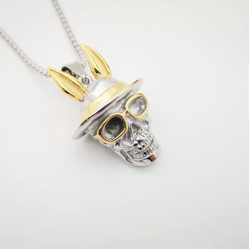 

2020 AW 2 tone Stainless Steel Hip Hop Rabbit ear skull pendant necklace Cool Fashion Sunglass Rock skull neckklace men