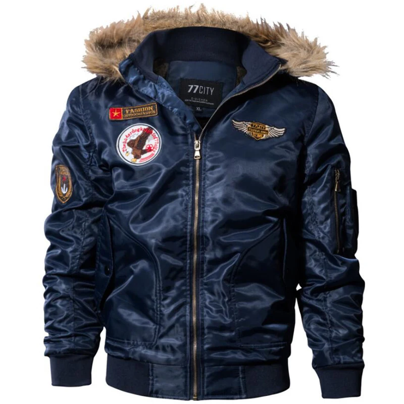 

Men Fur Army Jackets Outerwear Coats 2019 Hot Military Autumn Winter Jacket Mens Casual Thick Parka Plus Size 4XL bomber jacket