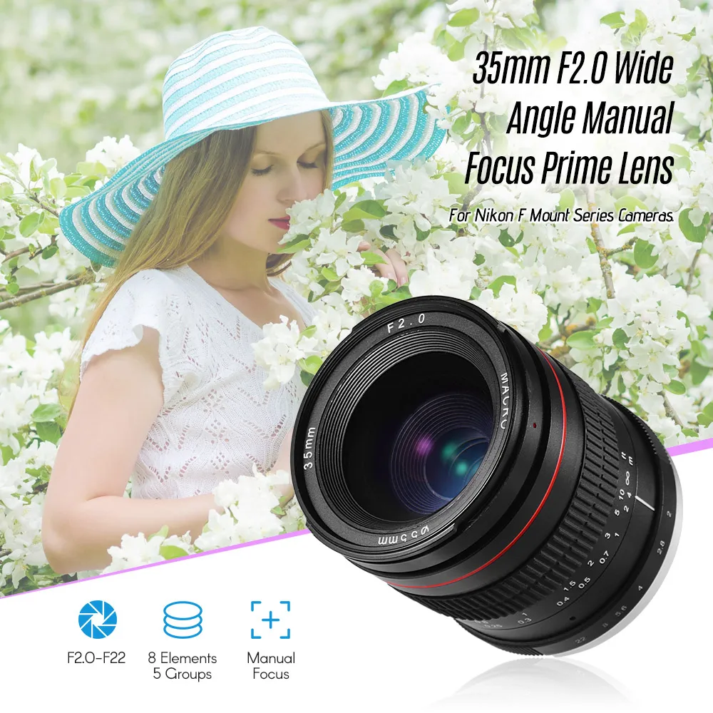 35 мм F2.0 Широкий формат объектив для Nikon F крепление D7000 D7100 D200 D300 D700 D750 D810 D800 D3200 D3300 D5200 D40 D90 D5500 камеры