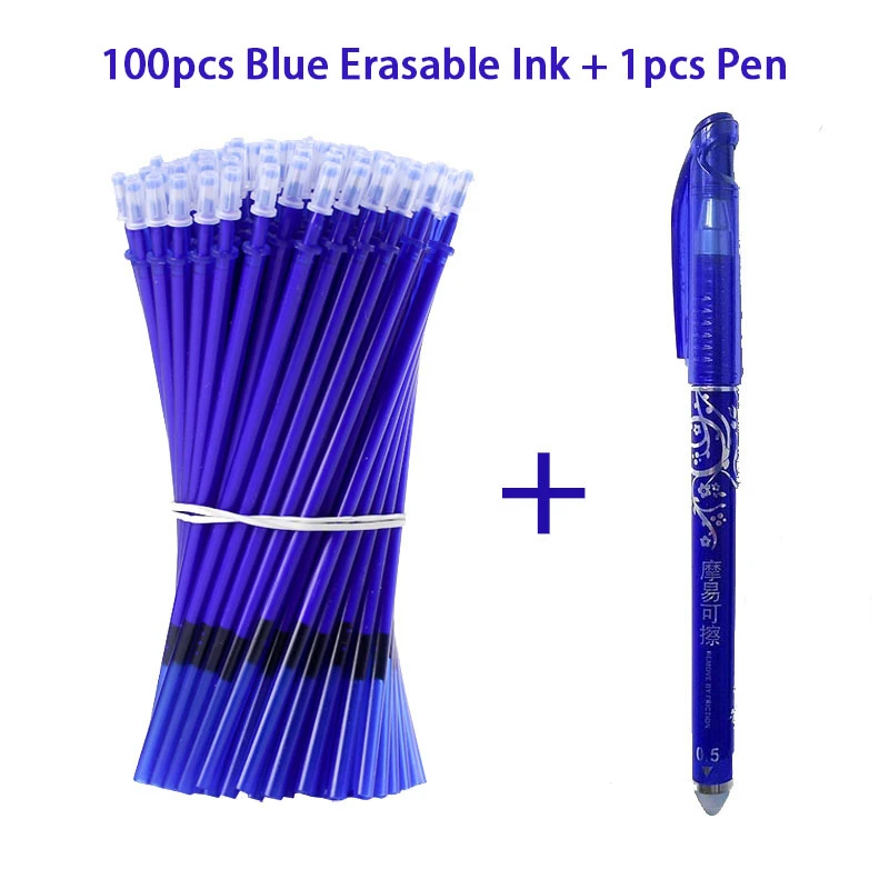 101 шт./компл. 0,5 мм гелевая ручка стержень со стираемыми чернилами стержень ручки со стираемыми чернилами моющиеся ручки синего цвета с черными чернилами школы канцелярские принадлежности - Цвет: Blue ink