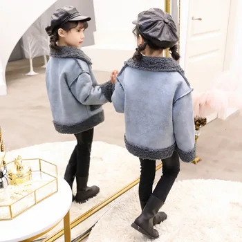 

Children's clothing girls lamb coat winter 2019 new children's thick jacket in the big boy plus velvet leather jacket