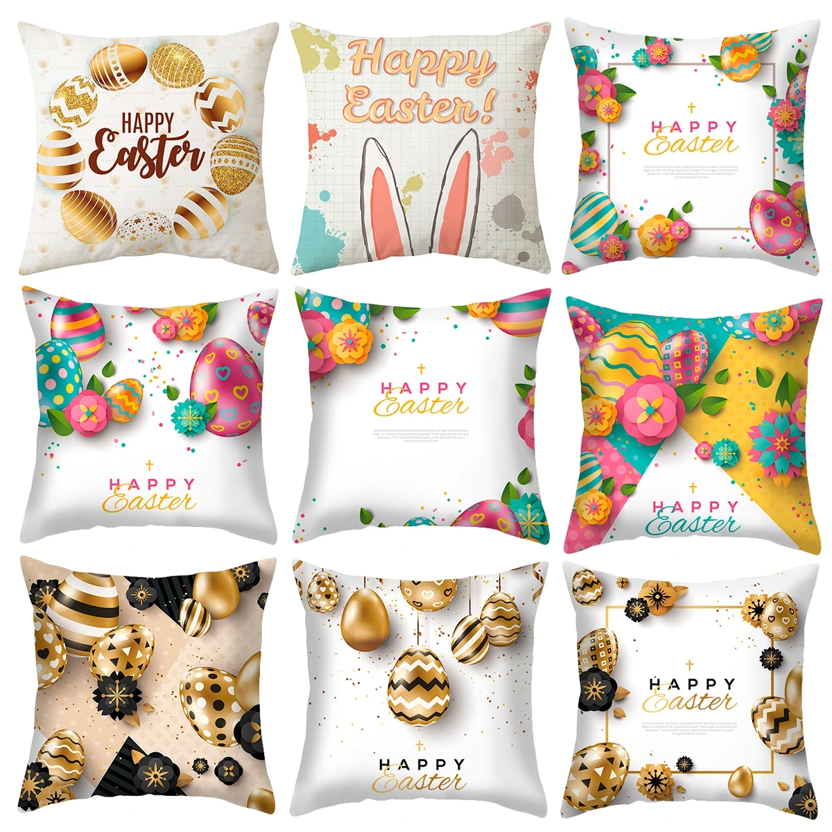QIFU 45X45cm Easter Cushion Cover Happy Easter Decor for Home Baby Shower Party Decor Easter Rabbit Bunny Pillowcase Supplies